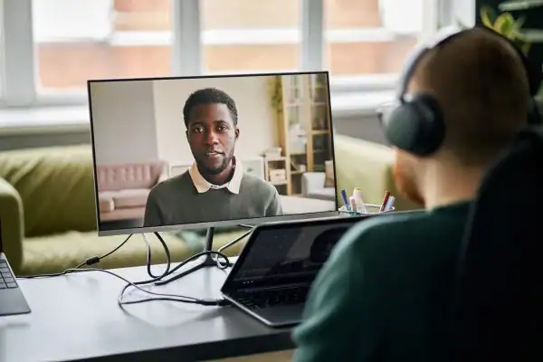 Man attending online mediation Lincoln MIAMS session